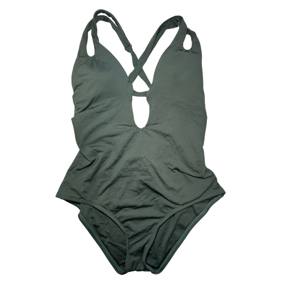 BECCA Olive Green One-Piece Swimsuit with Crisscross Straps